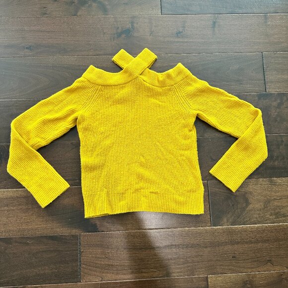 ANTHROPOLOGIE Moth RIbbed Sweater with Cutout Shoulders Size Small Yellow - Picture 2 of 9